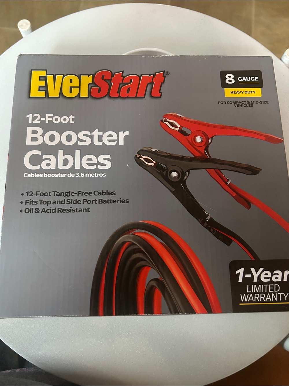 12-Foot Booster Cables with Red and Black Clamps